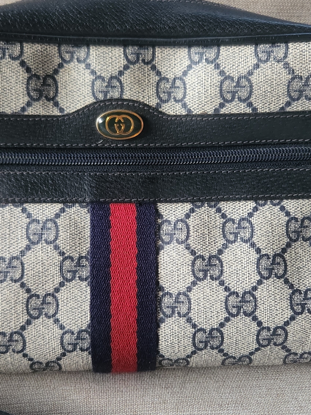 Gucci Vintage Accesory Collection Purse Navy Blue & Red Monogram Crossbody Bag